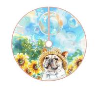 Pevtufa French Bulldog Sunflowers Bubbles Print Christmas Tree Skirt Christmas Xmas Tree Skirts Mat for New Year Holiday Christmas Party Decorations-36