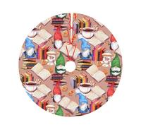 Pevtufa Gnomes Books Tea Cups Print Christmas Tree Skirt Christmas Xmas Tree Skirts Mat for New Year Holiday Christmas Party Decorations-30