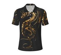 Pevtufa Golden Dragon Tattoo Art Print Golf Polo Shirts for Men Short Sleeve Casual, Black, Medium