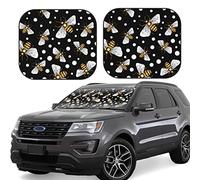 Pevtufa Honey Bees at Night Pattern 2-Piece Foldable Car Front Windshield Sunshade