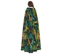 Pevtufa Jungle Leopard Yellow Print Adult Hooded Cloak With Cape For Men Women Long Velvet Cloak With Hood Halloween Cosplay Costume Cape