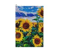 Pevtufa Landscape with Sunflowers Pattern Golf Towel (24" X 16") with Carabiner Clip - The Convenient Golf Cleaning Towel