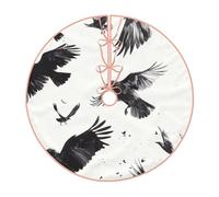 Pevtufa Monochrome Flying Ravens Print Christmas Tree Skirt Christmas Xmas Tree Skirts Mat for New Year Holiday Christmas Party Decorations-36