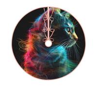 Pevtufa Neon Spectrum Cat Portrait Print Christmas Tree Skirt Christmas Xmas Tree Skirts Mat for New Year Holiday Christmas Party Decorations-30