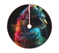 Pevtufa Neon Spectrum Cat Portrait Print Christmas Tree Skirt Christmas Xmas Tree Skirts Mat for New Year Holiday Christmas Party Decorations-48