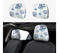 Pevtufa Pale Blue Lotus Flowers Pattern Print 2 Piece Car Head Rest Covers Set Auto Front/Rear Seats Headrest Cover Universal Fit Most Cars,Sedan, SUV