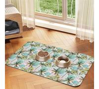 Pevtufa Pet Feeding Mat for Dogs and Cats,Waterproof Absorbent Leather Placemat Non-Slip Easy Clean Pet Food Mat for Floor Protection for Dog and Cat (Watercolor Palm Tree)