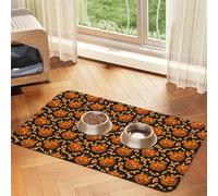 Pevtufa Pet Feeding Mat for Dogs and Cats,Waterproof Absorbent Leather Placemat Non-Slip Easy Clean Pet Food Mat for Floor Protection for Dog and Cat (Quirky Corn Pumpkin)