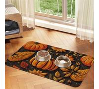 Pevtufa Pet Feeding Mat for Dogs and Cats,Waterproof Absorbent Leather Placemat Non-Slip Easy Clean Pet Food Mat for Floor Protection for Dog and Cat (Autumn Pumpkin Leaves)