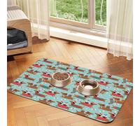 Pevtufa Pet Feeding Mat for Dogs and Cats,Waterproof Absorbent Leather Placemat Non-Slip Easy Clean Pet Food Mat for Floor Protection for Dog and Cat (Dachshund Christmas Play)