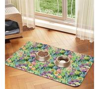 Pevtufa Pet Feeding Mat for Dogs and Cats,Waterproof Absorbent Leather Placemat Non-Slip Easy Clean Pet Food Mat for Floor Protection for Dog and Cat (Watercolor Blooming Cactus)