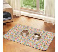 Pevtufa Pet Feeding Mat for Dogs and Cats,Waterproof Absorbent Leather Placemat Non-Slip Easy Clean Pet Food Mat for Floor Protection for Dog and Cat (Watercolor Wildflowers)