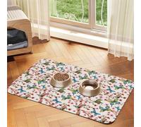 Pevtufa Pet Feeding Mat for Dogs and Cats,Waterproof Absorbent Leather Placemat Non-Slip Easy Clean Pet Food Mat for Floor Protection for Dog and Cat (Watercolor Floral with Butterflies)