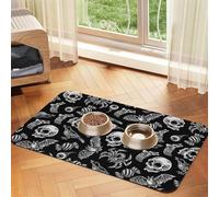 Pevtufa Pet Feeding Mat for Dogs and Cats,Waterproof Absorbent Leather Placemat Non-Slip Easy Clean Pet Food Mat for Floor Protection for Dog and Cat (Skull Bird Bat Spider)