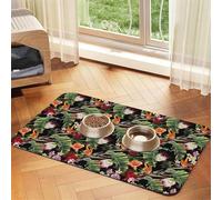 Pevtufa Pet Feeding Mat for Dogs and Cats,Waterproof Absorbent Leather Placemat Non-Slip Easy Clean Pet Food Mat for Floor Protection for Dog and Cat (Watercolor Tropical Flowers)