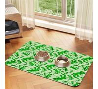 Pevtufa Pet Feeding Mat for Dogs and Cats,Waterproof Absorbent Leather Placemat Non-Slip Easy Clean Pet Food Mat for Floor Protection for Dog and Cat (Green Lizard)