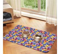 Pevtufa Pet Feeding Mat for Dogs and Cats,Waterproof Absorbent Leather Placemat Non-Slip Easy Clean Pet Food Mat for Floor Protection for Dog and Cat (The Garden Tricolor Pansy Flower)