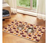 Pevtufa Pet Feeding Mat for Dogs and Cats,Waterproof Absorbent Leather Placemat Non-Slip Easy Clean Pet Food Mat for Floor Protection for Dog and Cat (Thanksgiving Turkey and Pumpkin)