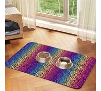 Pevtufa Pet Feeding Mat for Dogs and Cats,Waterproof Absorbent Leather Placemat Non-Slip Easy Clean Pet Food Mat for Floor Protection for Dog and Cat (Leopard Neon Rainbow Gradient)