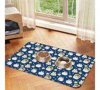 Pevtufa Pet Feeding Mat for Dogs and Cats,Waterproof Absorbent Leather Placemat Non-Slip Easy Clean Pet Food Mat for Floor Protection for Dog and Cat (Star Penguin)