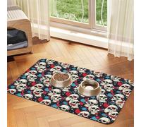 Pevtufa Pet Feeding Mat for Dogs and Cats,Waterproof Absorbent Leather Placemat Non-Slip Easy Clean Pet Food Mat for Floor Protection for Dog and Cat (Rock Record Skull Artist)