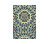Pevtufa Round Mandala1 Pattern Golf Towel (24" X 16") with Carabiner Clip - The Convenient Golf Cleaning Towel