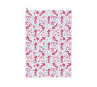 Pevtufa Seahorse and Starfish Pattern Golf Towel (24" X 16") with Carabiner Clip - The Convenient Golf Cleaning Towel