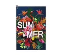 Pevtufa Summer Birds and Flowers Pattern Golf Towel (24" X 16") with Carabiner Clip - The Convenient Golf Cleaning Towel