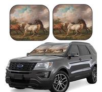 Pevtufa Three Horses Oil Painting Pattern 2-Piece Foldable Car Front Windshield Sunshade - Uv Protection and Heat Reduction