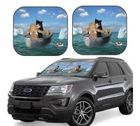 Pevtufa Two Brave Cats are Floating On The Sea Iceberg Pattern 2-Piece Foldable Car Front Windshield Sunshade - Uv Protection and Heat Reduction