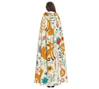 Pevtufa Whimsical Fox Floral Garden Print Adult Hooded Cloak With Cape For Men Women Long Velvet Cloak With Hood Halloween Cosplay Costume Cape