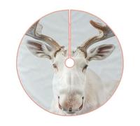 Pevtufa White Reindeer Portrait Print Christmas Tree Skirt Christmas Xmas Tree Skirts Mat for New Year Holiday Christmas Party Decorations-36