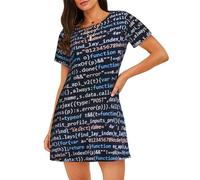 Pevtufa Women'S Nightgown Sleepwear,Short Sleeve Pajama Dress,Function Source Code Print Loungewear For Home And Sleep, Black, 3XL