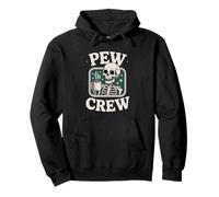 Pew Crew Skeleton with Coffee, Funny Church Tee Pullover Hoodie