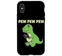 Pew Pew Pew Cute T-Rex Dinosaur Gaming Video Gamer Case for iPhone X/XS