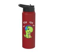 Pew Pew Pew Cute T-Rex Dinosaur Video Gamer Gaming Stainless Steel Insulated Water Bottle