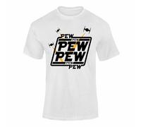 Pew Pew Pew T-Shirt - Funny Space Graphic Tee for Men, Women, Kids, Matching Family & Couples Shirts, Fun Sci-Fi Gift Idea - White Large