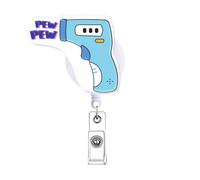 Pew Pew Thermometer Cute Nurse Badge Reel Retractable, Funny Nursing Badge Holder, Fun Nurse Gifts, Healthcare PCT CNA RN LPN ID Card Accessorie Medical Nursing Student Badge Clip