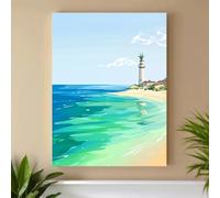 PEWFBS Beach Lighthouse Tropical Ocean View Canvas Art Print Textured Horizontal Abstract Painting for Living Room(60x80cm/Without frame)