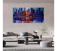PEWFBS Cityscape Night Abstract Canvas Wall Art Skyline Cityscape Picture Print Painting Artwork City Building Panoramic Night Decoration(40x80cm/Without frame)