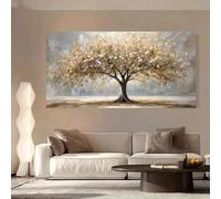 PEWFBS Elegant Tree of Life with Gold Leaves Canvas Wall arts Autumn Landscape Print Posters Gold and Beige for Home Decor 20x40cm No frame