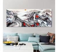 PEWFBS Large Size Chinese Style Ink Great Wall Canvas Painting Decorative Living Room Wall Art Prints Posters Home Decor Bedroom Mural(90x180cm/Without frame)