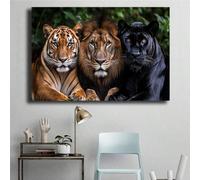 PEWFBS Majestic Big Cat Trio (Tiger, Lion, Leopard) Canvas Wall Art, Realistic Wildlife Framed Print, Hallway Wall Decoration(70x100cm/Without frame)