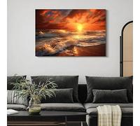 PEWFBS Ocean Red Sunset Wall Art Canvas Paintings, Natural Landscape Posters & Prints For Bedroom Living Room Corridor(80x120cm/Without frame)