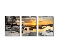 PEWFBS Sunset Sea Beach Natural Landscape Canvas Paintings Poster and Prints Wall Art Picture for Living Room Home Decor(30x45cmx3/Without frame)