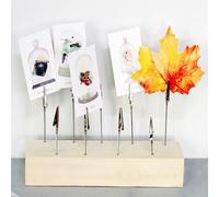 Pewihyer Wood Desktop Photo Holder with Clips Multi Photo Display Stand Double Side Memos, Cards, Gallery Picture Display Stand with 9 Wire Clips