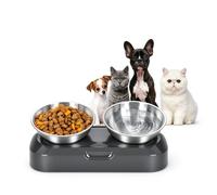 PewinGo Tilted Cat Bowls with Stand, 15° & 0° Raised Stainless Steel Cat Food and Water Bowls, Elevated Stress-Free Neck Relief Pet Feeding Bowl, Anti Slip, No Spill, Dishwasher Safe