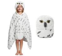 pewjury Blanket with Sleeves and Hood, Snow Owl Blanket with Gloves, Animal Pattern Cuddly Blanket, Fluffy, Cuddly Flannel Gifts, Cuddly Blanket for Women, White (white A), 80x130cm