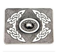 Pewter Bulldog Kilt Belt Buckle With Oval Celtic Knotwork Design