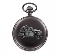 Pewter Classic French car 2CV ref37 Effect Design on a Polished Black case Men's Gift Quartz Pocket Watch fob